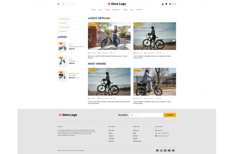 2021 Electric bike Light and fast OpenCart Theme