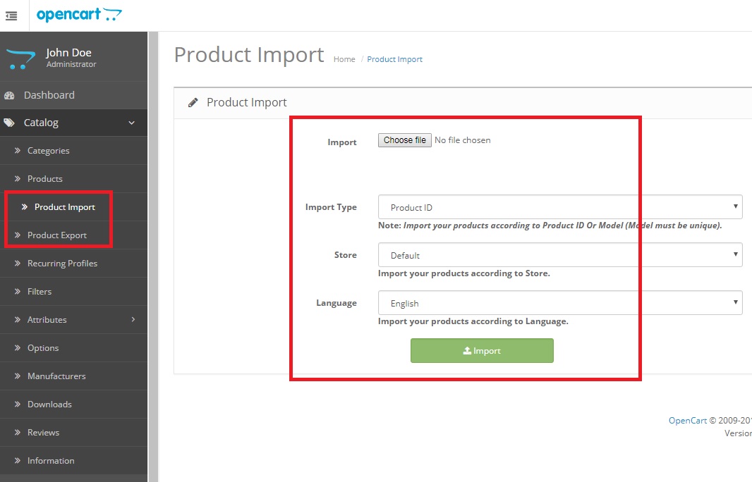 Opencart Extension Advanced Product Import Export csv, Excel
