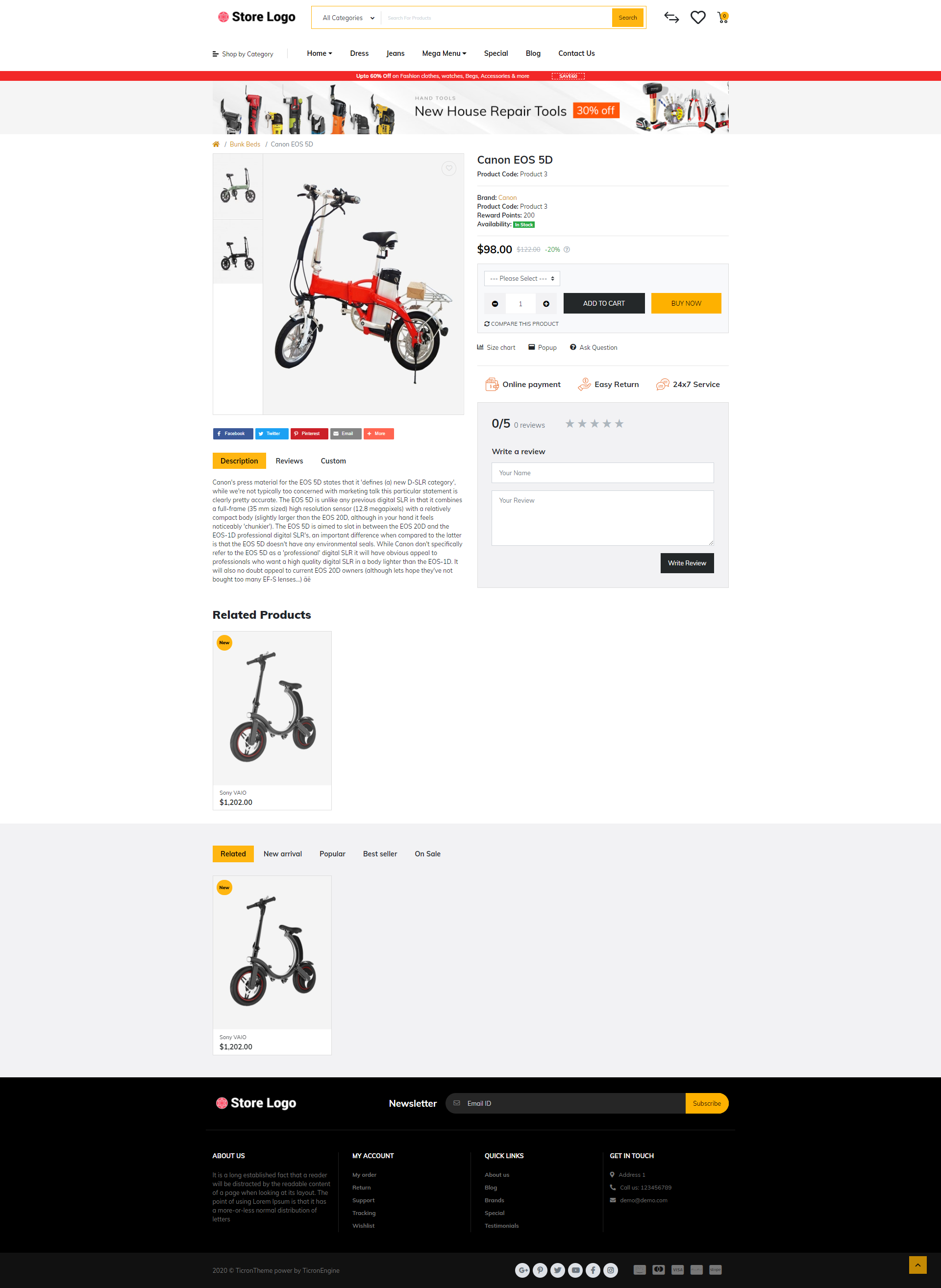 Rzen Electric bike - Multi-Purpose OpenCart Theme