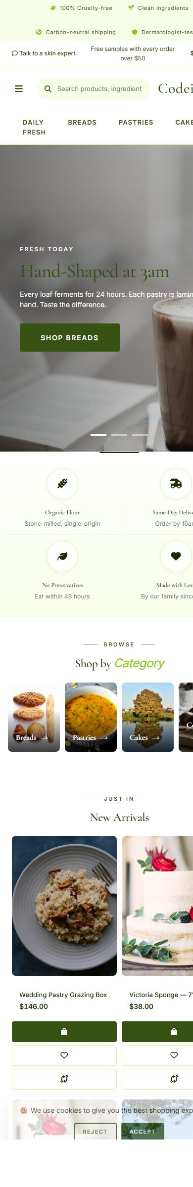 OpenCart 4 Theme for Food: Bakery Artisan Pack, Clean Header screenshot 6