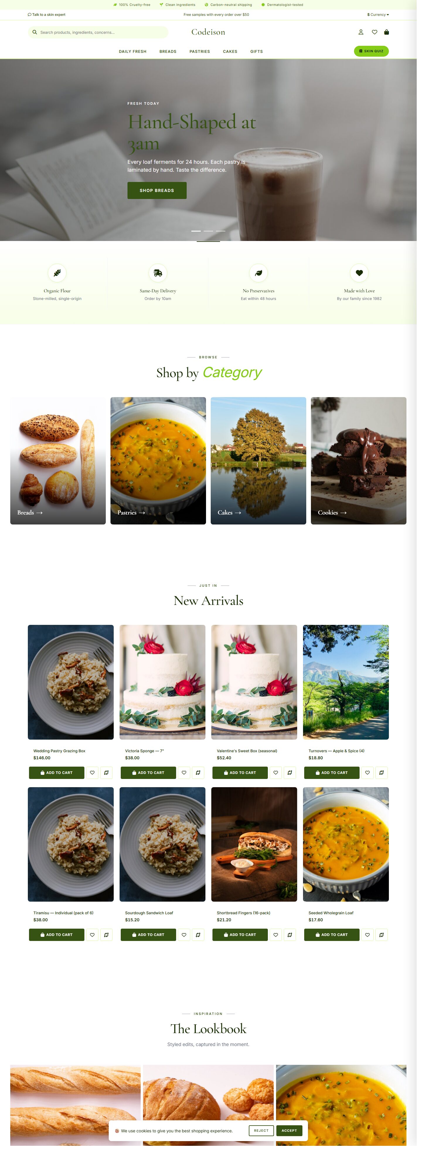 OpenCart 4 Theme for Food: Bakery Artisan Pack, Clean Header