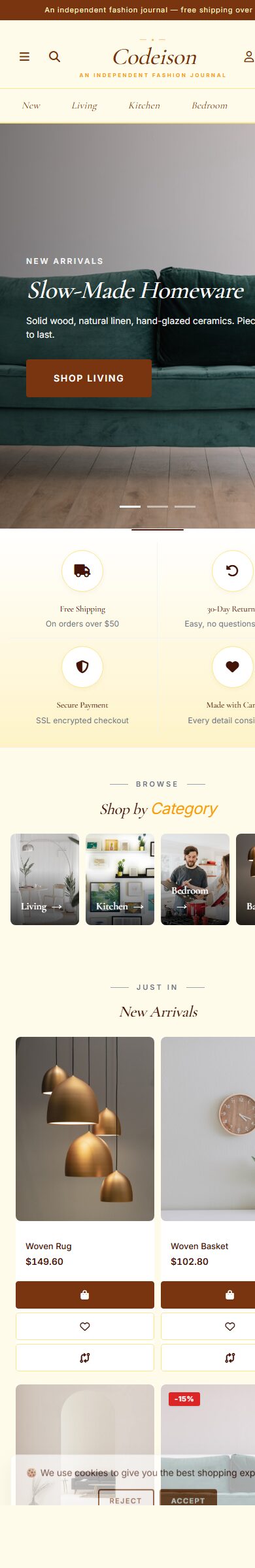 OpenCart 4 Theme for Homeware: Homeware Warm Pack, Editorial Header screenshot 6