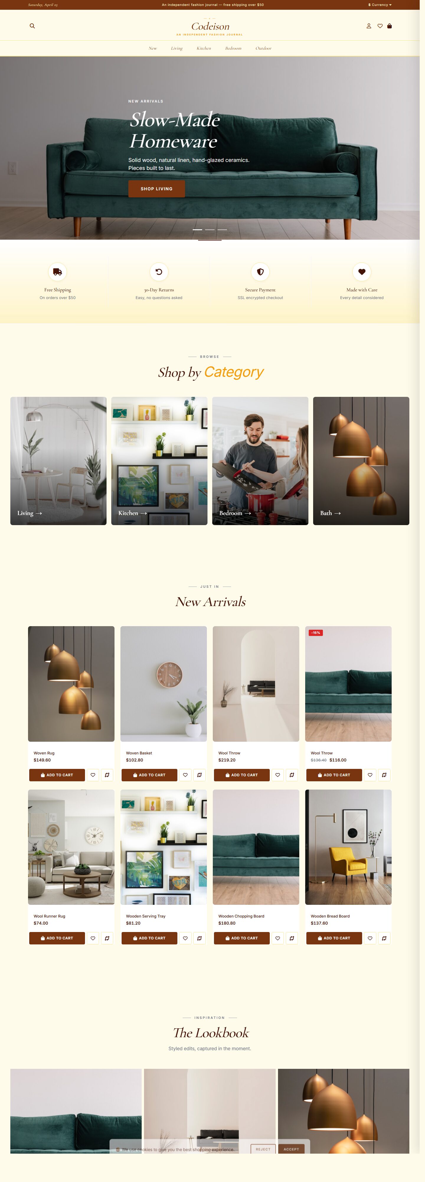 OpenCart 4 Theme for Homeware: Homeware Warm Pack, Editorial Header
