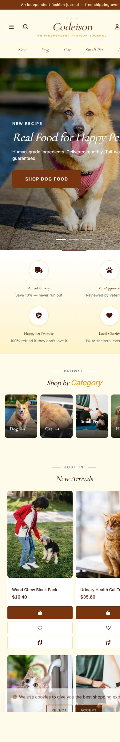 OpenCart 4 Theme for Pet: Pet Supply Pack, Editorial Header screenshot 6