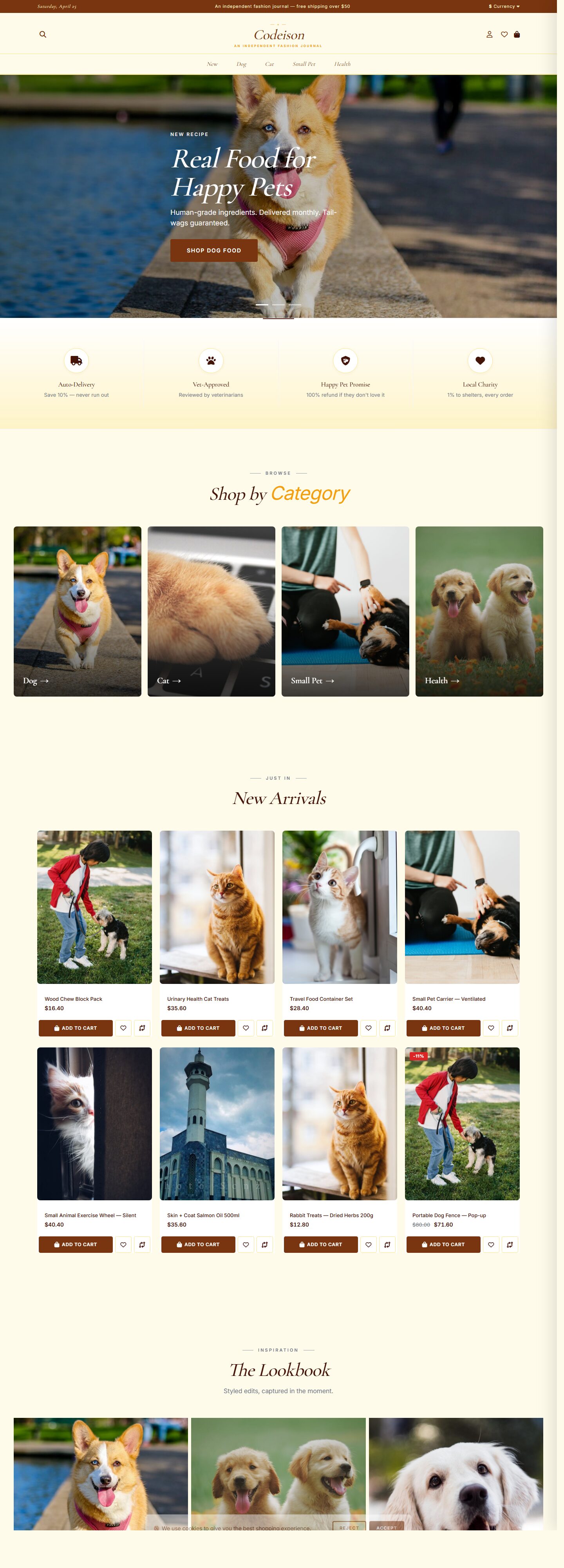 OpenCart 4 Theme for Pet: Pet Supply Pack, Editorial Header